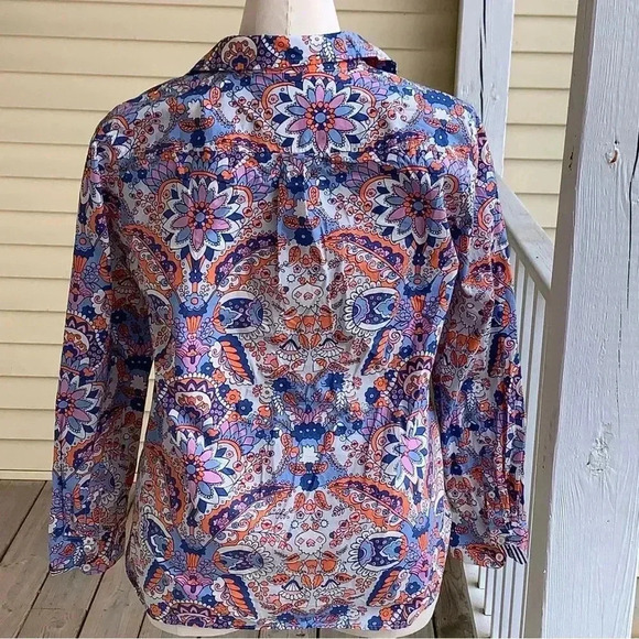 Talbots Classic Cotton Shirt Button Up Royal Palm Paisley Print Size XL Blouse - Picture 3 of 9